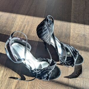 Ellie Black Velvet Strappy High-Heel Sandals